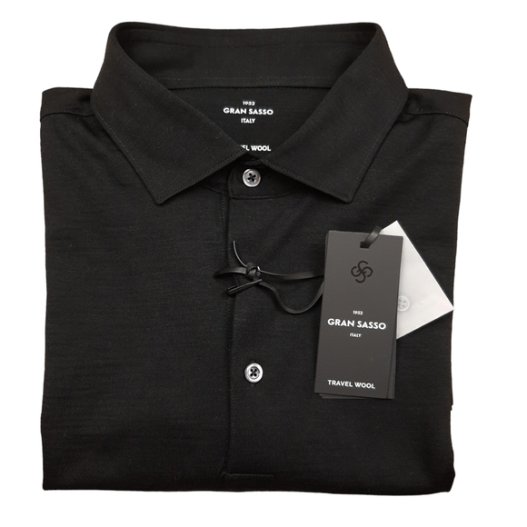 GRAN SASSO Black 100% Wool Long Sleeved Polo Shirt Size 54 Fine Travel Wool NEW - Picture 3 of 15